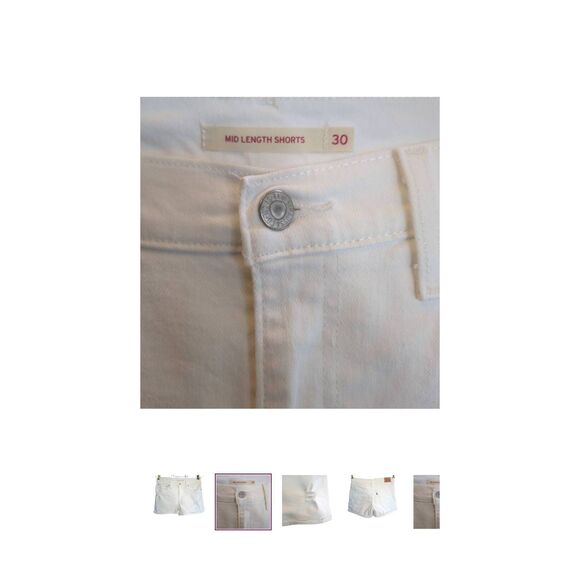 Levi's Women's Rolled Cuff Mid Length Shorts White Distressed Denim Size 30 - Picture 7 of 7